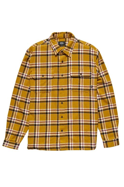 Stussy Mens Olsen Check LS Shirts Yellow - ANMYV5846